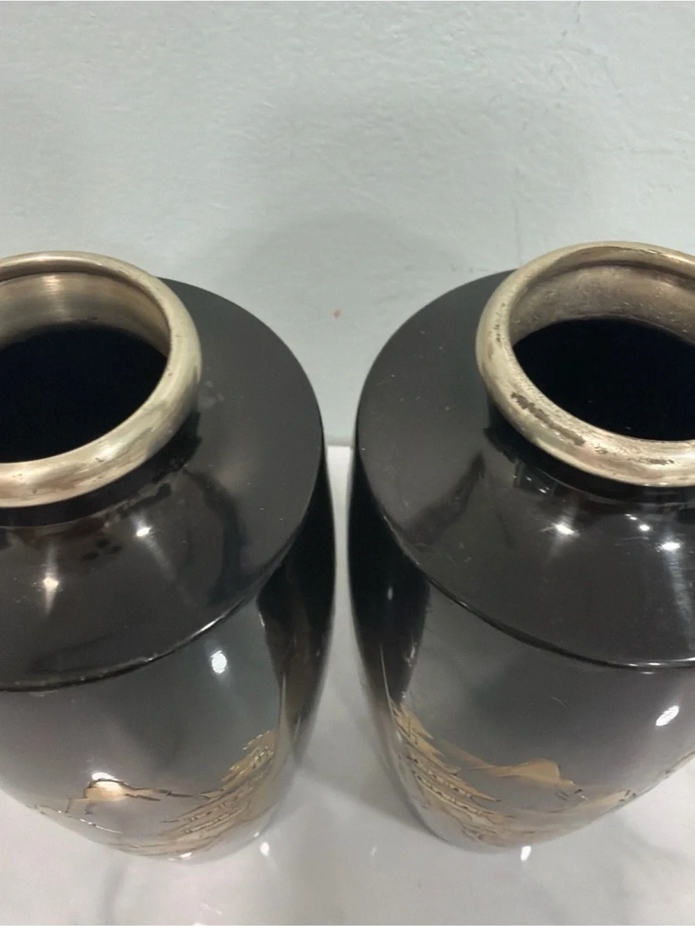 Black and Gold Decorative Ceramic Vases - Pair